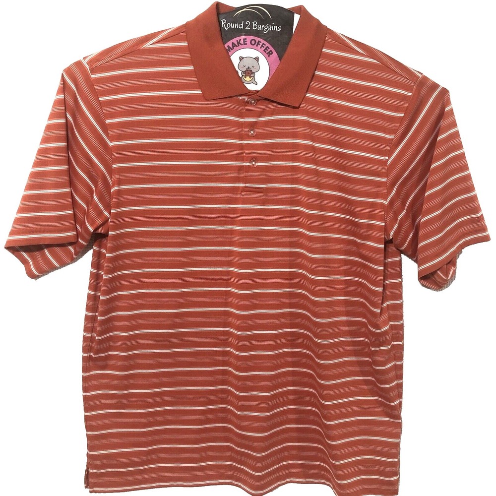 Tommy Armour Polo Shirt XL Orange White Striped Stretch Short‎ Sleeve Golf